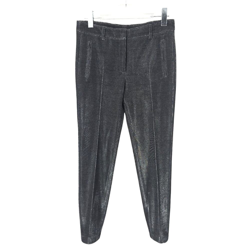 Akris Punto Silver Black Metallic Tapered Evening Pants Zip Pockets Size 4